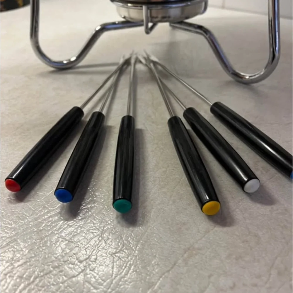 Tools of The Trade 2qt Stainless Steel Fondue Set with colorful forks